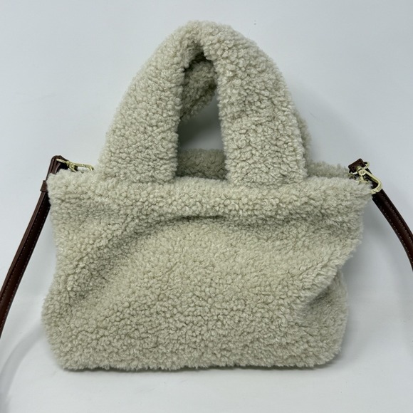 Shelli Segal by Laundry Sherpa Tote Bag Purse Cream Color Teddy Bear - Picture 2 of 15